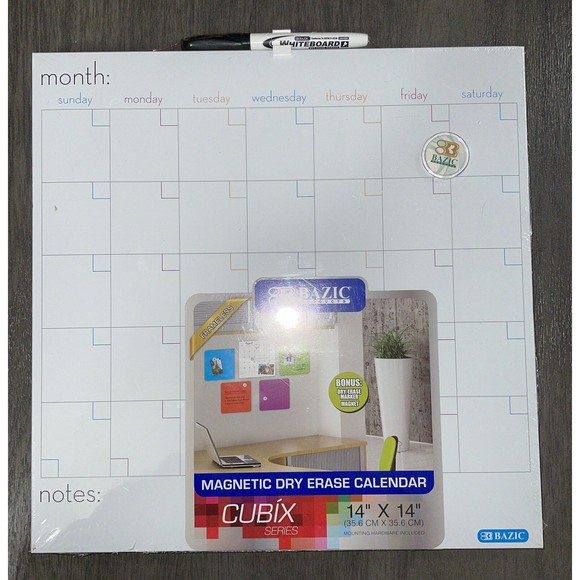 BRAND NEW IN BOX BAZIC Products Calendar Whiteboard 14x14x1, Marker & Magnets - Picture 1 of 5